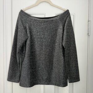 NWT Ann Taylor Factory Silver Shimmer Knit Boatneck Top SZ LP